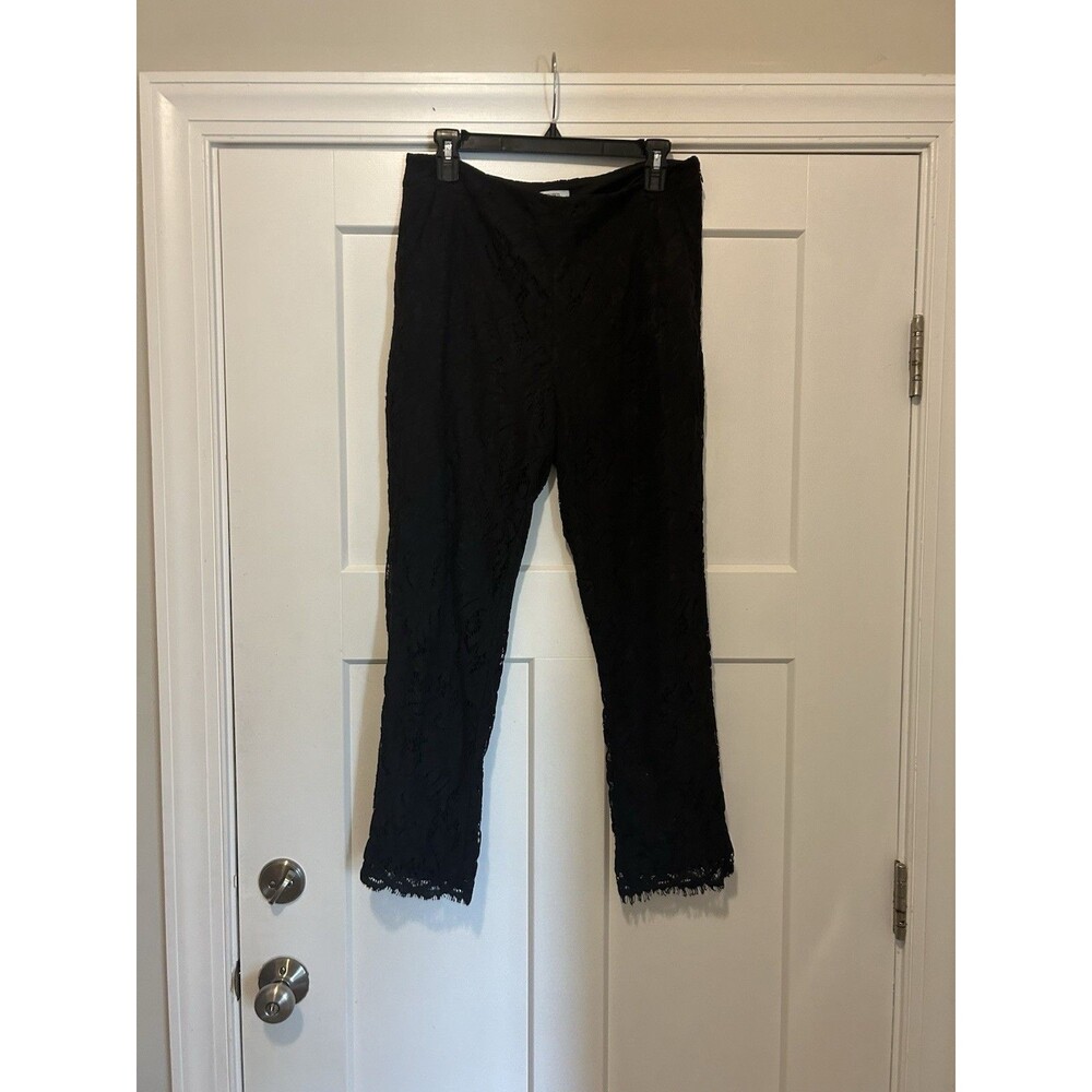 Crown & Ivy Pants Women’s Size 8 Black Lace Flat Front Tapered Leg Pockets Zip